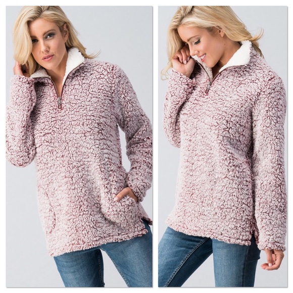 Wine Faux Sherpa Pullover - Picture 2 of 8